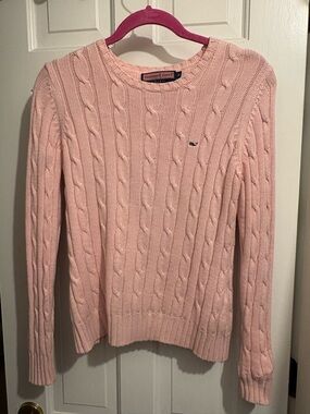 Vineyard Vines Pink Cable-Knit Crew Sweater